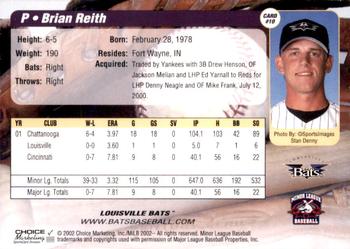 2002 Choice Louisville Bats #10 Brian Reith Back