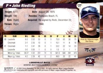 2002 Choice Louisville Bats #11 John Riedling Back