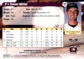 2002 Choice Louisville Bats #12 Trever Miller Back