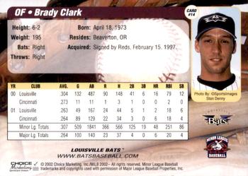 2002 Choice Louisville Bats #14 Brady Clark Back