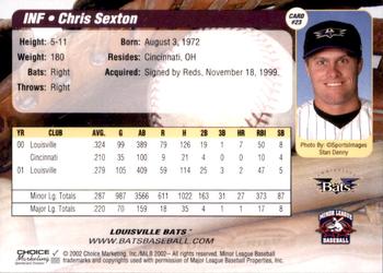 2002 Choice Louisville Bats #23 Chris Sexton Back