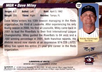 2002 Choice Louisville Bats #26 Dave Miley Back