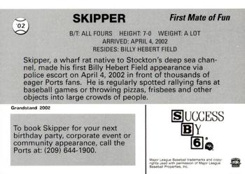 2002 Grandstand Stockton Ports #NNO Skipper the Rat Back