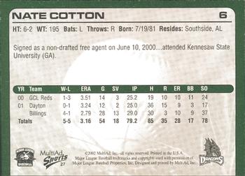 2002 MultiAd Dayton Dragons #27 Nate Cotton Back