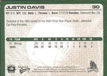 2002 MultiAd Dayton Dragons #9 Justin Davis Back