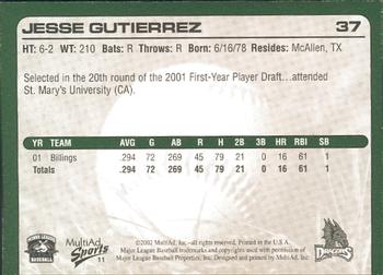2002 MultiAd Dayton Dragons #11 Jesse Gutierrez Back