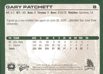2002 MultiAd Dayton Dragons #18 Gary Patchett Back