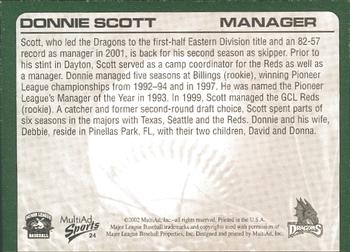 2002 MultiAd Dayton Dragons #24 Donnie Scott Back