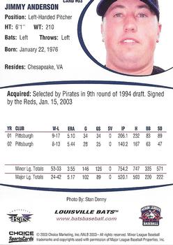 2003 Choice Louisville Bats #03 Jimmy Anderson Back