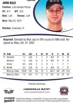 2003 Choice Louisville Bats #05 John Bale Back