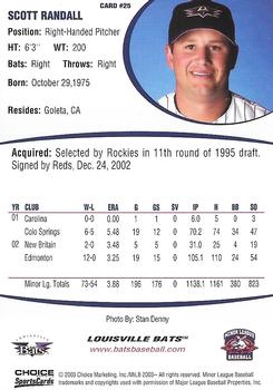 2003 Choice Louisville Bats #25 Scott Randall Back