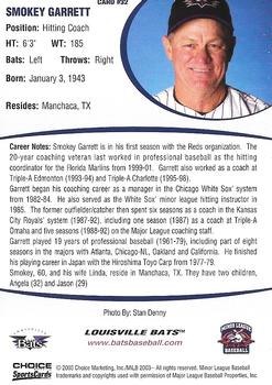 2003 Choice Louisville Bats #32 Smokey Garrett Back