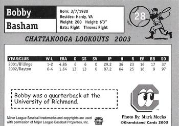 2003 Grandstand Chattanooga Lookouts #NNO Bobby Basham Back