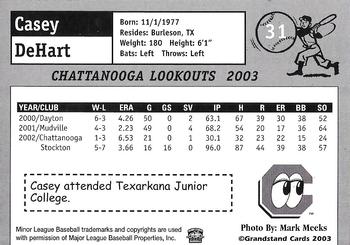 2003 Grandstand Chattanooga Lookouts #NNO Casey DeHart Back