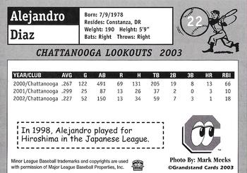 2003 Grandstand Chattanooga Lookouts #NNO Alejandro Diaz Back