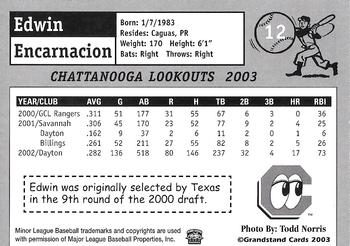 2003 Grandstand Chattanooga Lookouts #NNO Edwin Encarnacion Back