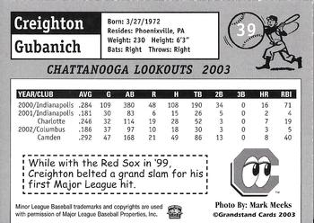 2003 Grandstand Chattanooga Lookouts #NNO Creighton Gubanich Back