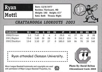 2003 Grandstand Chattanooga Lookouts #NNO Ryan Mottl Back