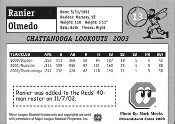 2003 Grandstand Chattanooga Lookouts #NNO Rainer Olmedo Back