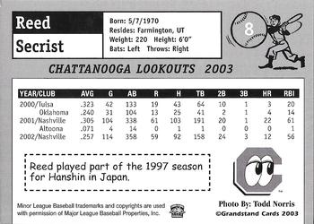 2003 Grandstand Chattanooga Lookouts #NNO Reed Secrist Back