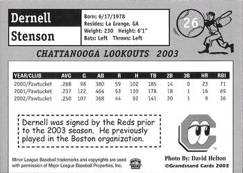 2003 Grandstand Chattanooga Lookouts #NNO Dernell Stenson Back