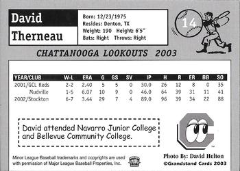 2003 Grandstand Chattanooga Lookouts #NNO David Therneau Back