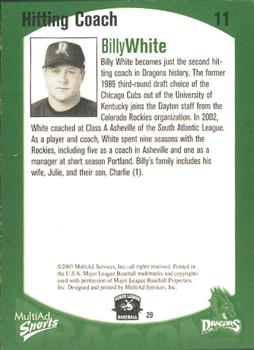 2003 MultiAd Dayton Dragons #29 Billy White Back