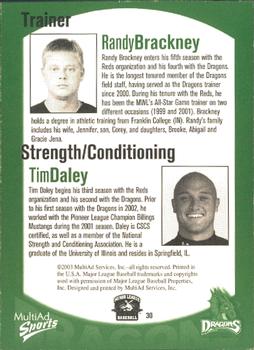 2003 MultiAd Dayton Dragons #30 Randy Brackney / Tim Daley Back