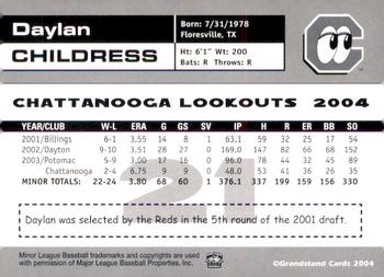 2004 Grandstand Chattanooga Lookouts #NNO Daylan Childress Back