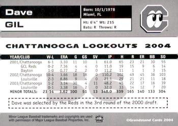 2004 Grandstand Chattanooga Lookouts #NNO Dave Gil Back