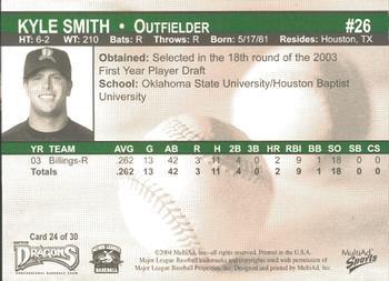 2004 MultiAd Dayton Dragons #24 Kyle Smith Back