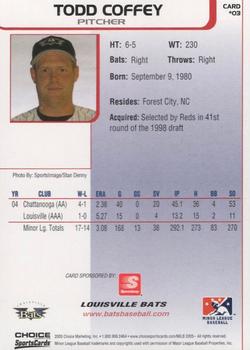 2005 Choice Louisville Bats #3 Todd Coffey Back