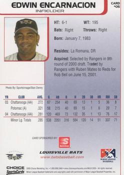 2005 Choice Louisville Bats #5 Edwin Encarnacion Back