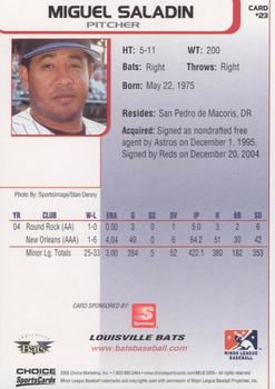 2005 Choice Louisville Bats #23 Miguel Saladin Back