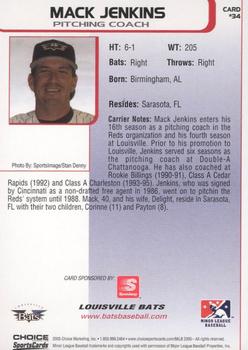 2005 Choice Louisville Bats #34 Mack Jenkins Back