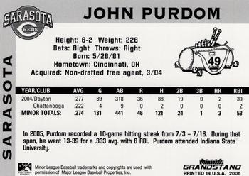 2006 Grandstand Sarasota Reds #NNO John Purdom Back