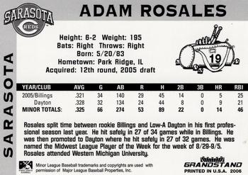 2006 Grandstand Sarasota Reds #NNO Adam Rosales Back