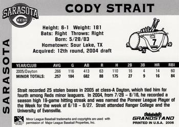 2006 Grandstand Sarasota Reds #NNO Cody Strait Back
