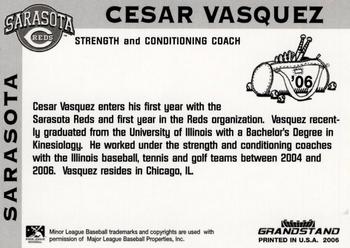 2006 Grandstand Sarasota Reds #NNO Cesar Vasquez Back