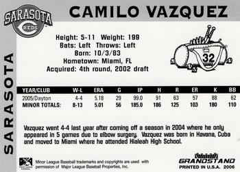 2006 Grandstand Sarasota Reds #NNO Camilo Vazquez Back