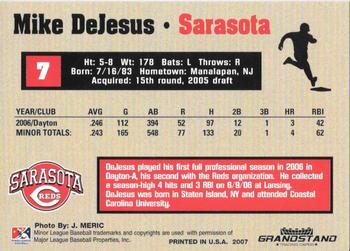 2007 Grandstand Sarasota Reds #NNO Michael DeJesus Back