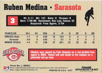 2007 Grandstand Sarasota Reds #NNO Ruben Medina Back
