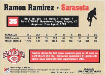 2007 Grandstand Sarasota Reds #NNO Ramon Ramirez Back