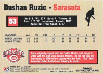 2007 Grandstand Sarasota Reds #NNO Dushan Ruzic Back