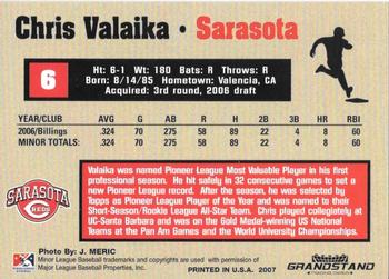2007 Grandstand Sarasota Reds #NNO Chris Valaika Back