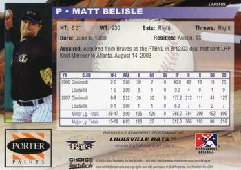 2008 Choice Louisville Bats #05 Matt Belisle Back