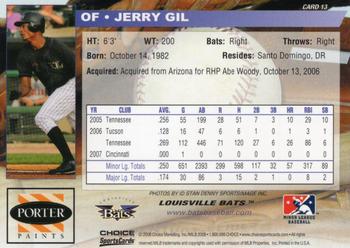 2008 Choice Louisville Bats #13 Jerry Gil Back