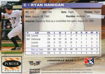 2008 Choice Louisville Bats #17 Ryan Hanigan Back