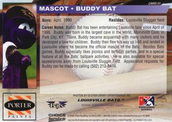 2008 Choice Louisville Bats #31 Buddy Bat Back
