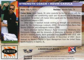 2008 Choice Louisville Bats #32 Kevin Casula Back